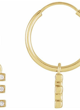 14K Yellow Gold .05 CTW Natural Diamond Single Initial D Hoop Earring