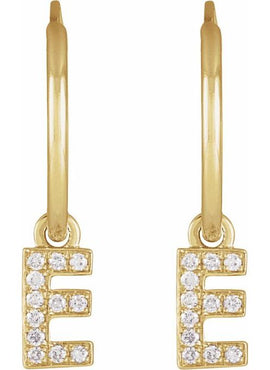 14K Yellow Gold .05 CTW Natural Diamond Single Initial D Hoop Earring