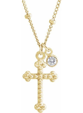 14K Yellow Gold .06 CT Natural Diamond Beaded Cross 20