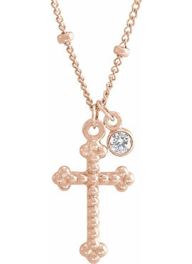 14K Yellow Gold .06 CT Natural Diamond Beaded Cross 20