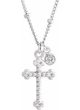 14K Yellow Gold .06 CT Natural Diamond Beaded Cross 20