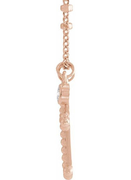 14K Yellow Gold .06 CT Natural Diamond Beaded Cross 20