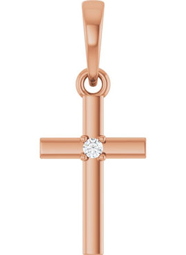 14K Yellow Gold .015 CT Natural Diamond Cross Pendant