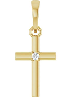 14K Yellow Gold .015 CT Natural Diamond Cross Pendant