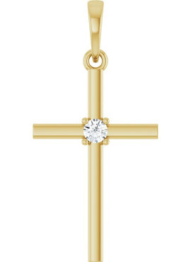 14K Yellow Gold .015 CT Natural Diamond Cross Pendant
