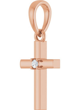 14K Yellow Gold .015 CT Natural Diamond Cross Pendant