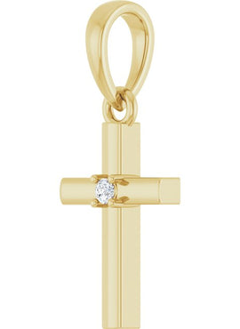 14K Yellow Gold .015 CT Natural Diamond Cross Pendant