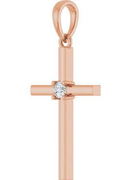 14K Yellow Gold .015 CT Natural Diamond Cross Pendant