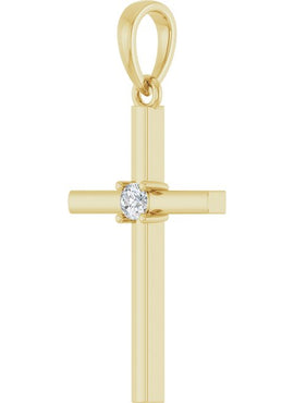 14K Yellow Gold .015 CT Natural Diamond Cross Pendant