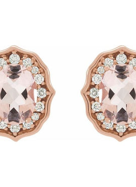 14K White Gold Natural Peach Morganite & 1/3 CTW Natural Diamond Earrings