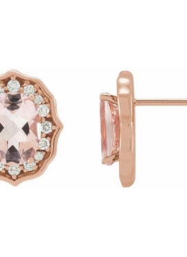 14K White Gold Natural Peach Morganite & 1/3 CTW Natural Diamond Earrings