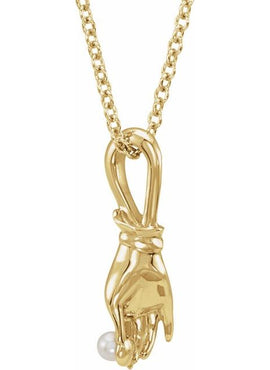Platinum Cultured White Seed Pearl Buddha Hand Pendant