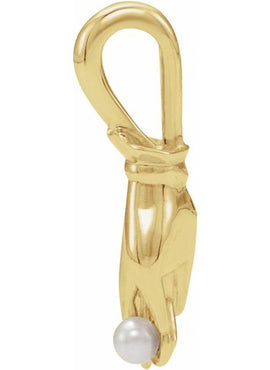 Platinum Cultured White Seed Pearl Buddha Hand Pendant