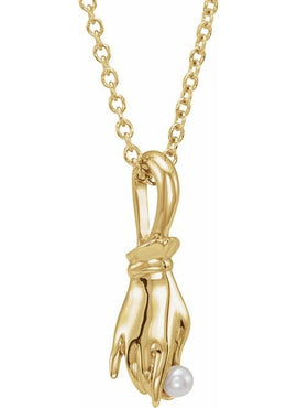 Platinum Cultured White Seed Pearl Buddha Hand Pendant