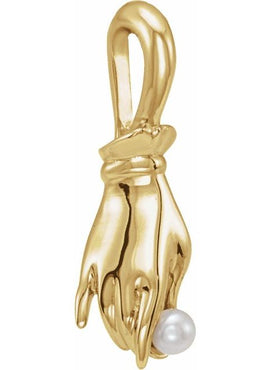 Platinum Cultured White Seed Pearl Buddha Hand Pendant