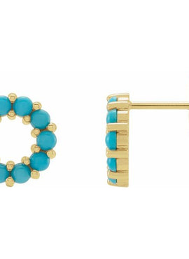 14K Rose Gold Natural Turquoise Cabochon Earrings