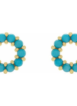 14K Rose Gold Natural Turquoise Cabochon Earrings