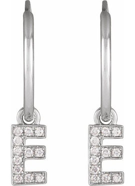 14K Yellow Gold .05 CTW Natural Diamond Single Initial D Hoop Earring