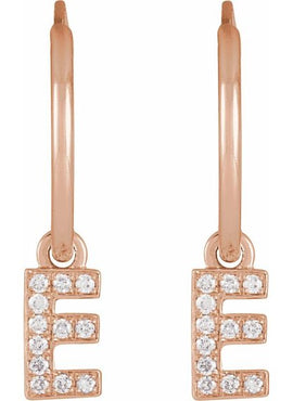 14K Yellow Gold .05 CTW Natural Diamond Single Initial D Hoop Earring