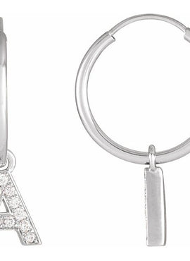 14K Yellow Gold .05 CTW Natural Diamond Single Initial D Hoop Earring