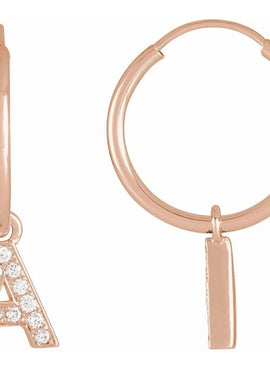 14K Yellow Gold .05 CTW Natural Diamond Single Initial D Hoop Earring