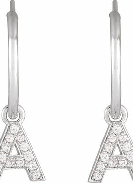 14K Yellow Gold .05 CTW Natural Diamond Single Initial D Hoop Earring
