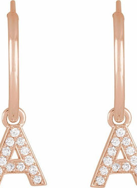 14K Yellow Gold .05 CTW Natural Diamond Single Initial D Hoop Earring