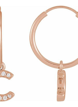 14K Yellow Gold .05 CTW Natural Diamond Single Initial D Hoop Earring