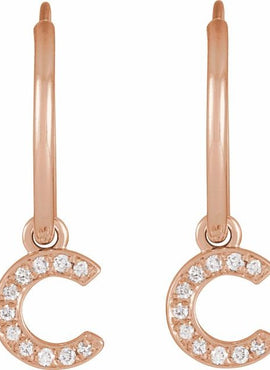 14K Yellow Gold .05 CTW Natural Diamond Single Initial D Hoop Earring