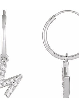 14K Yellow Gold .05 CTW Natural Diamond Single Initial D Hoop Earring