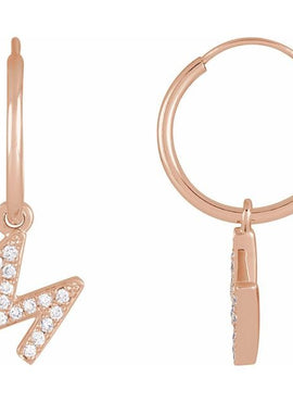 14K Yellow Gold .05 CTW Natural Diamond Single Initial D Hoop Earring