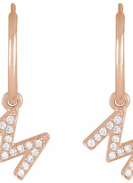 14K Yellow Gold .05 CTW Natural Diamond Single Initial D Hoop Earring