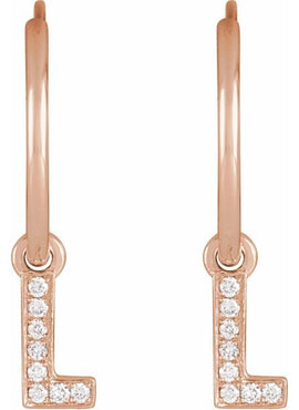 14K Yellow Gold .05 CTW Natural Diamond Single Initial D Hoop Earring