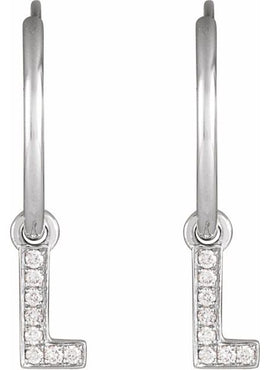 14K Yellow Gold .05 CTW Natural Diamond Single Initial D Hoop Earring