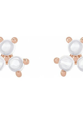 14K White Gold White Opal Three-Stone Cabochon Earrings