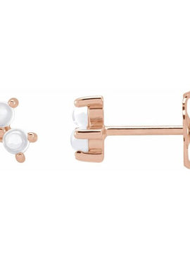 14K White Gold White Opal Three-Stone Cabochon Earrings