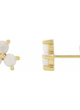 14K White Gold White Opal Three-Stone Cabochon Earrings