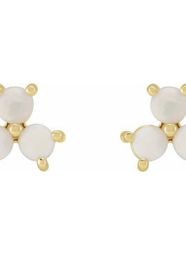 14K White Gold White Opal Three-Stone Cabochon Earrings