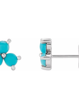 14K White Gold White Opal Three-Stone Cabochon Earrings