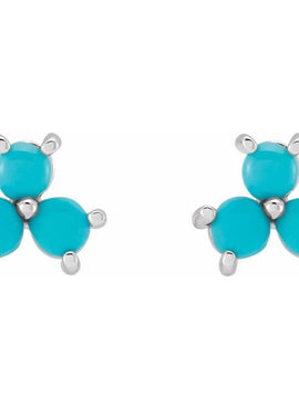 14K White Gold White Opal Three-Stone Cabochon Earrings