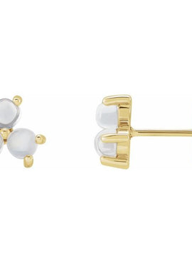 14K White Gold White Opal Three-Stone Cabochon Earrings