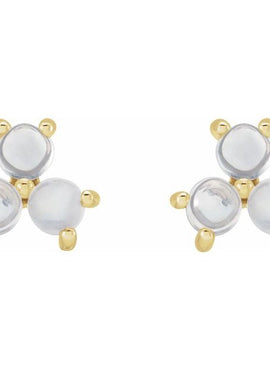 14K White Gold White Opal Three-Stone Cabochon Earrings