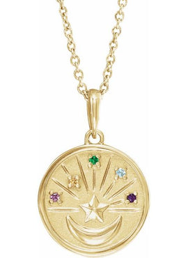 Platinum Natural Multi-Gemstone Petite Moon & Star Pendant