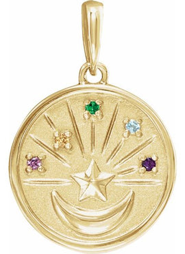 Platinum Natural Multi-Gemstone Petite Moon & Star Pendant