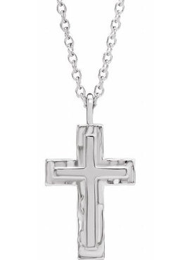 14K White Gold 24.47x13.4 mm Textured Cross Pendant