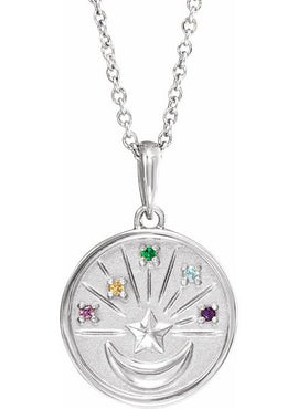 Platinum Natural Multi-Gemstone Petite Moon & Star Pendant