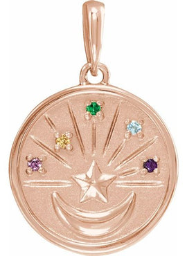 Platinum Natural Multi-Gemstone Petite Moon & Star Pendant