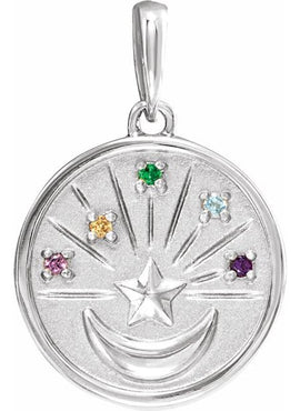 Platinum Natural Multi-Gemstone Petite Moon & Star Pendant