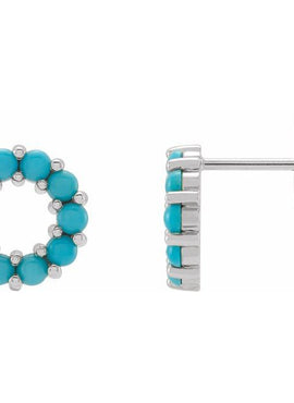 14K Rose Gold Natural Turquoise Cabochon Earrings