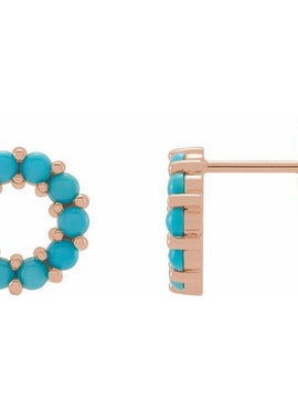 14K Rose Gold Natural Turquoise Cabochon Earrings